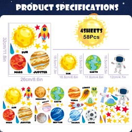 Space Wall Decals Children's Wall Stickers Space Planets Rocket Astronaut Wall Sticker Peel and Stick Removable Wall Decorations for Children's Room Baby Room Boys Room