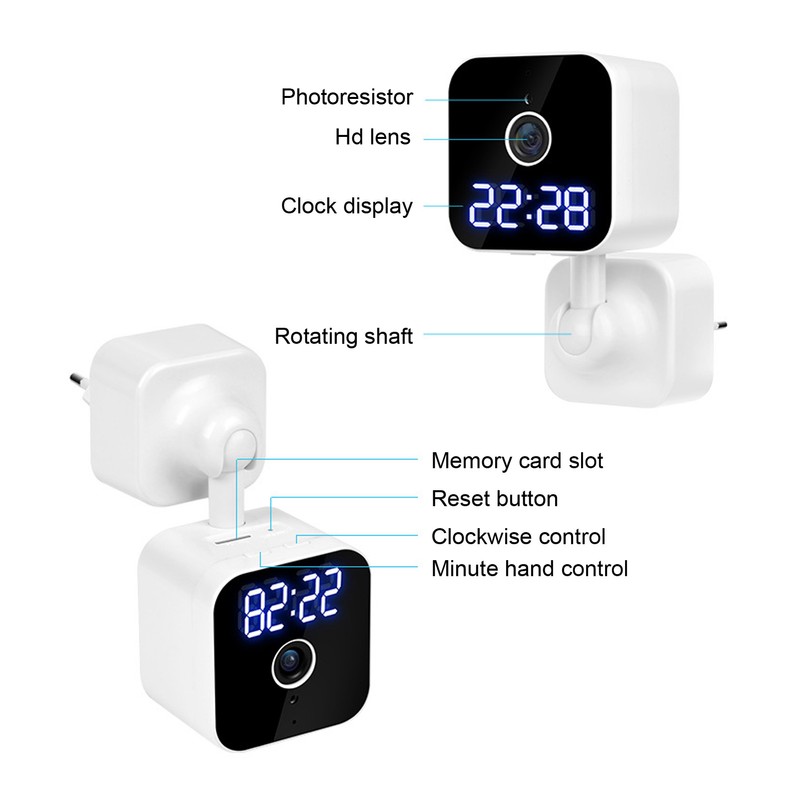 Plug in Smart Security Camera with Clock 1080p Image Night