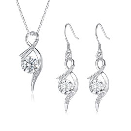 Cangall Silver Women's Jewellery Sets, 2 PCS 925 Sterling Silver Necklaces & Earrings Set with White Zircon, 45+5cm Silver Chain Pendant & Silver Drop Earrings Silver Jewellery Gift for Women Girls