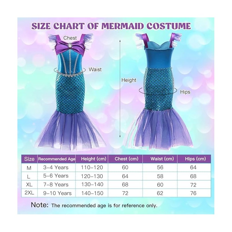 Disfraz de sirena para niñas, vestido de princesa para niñas