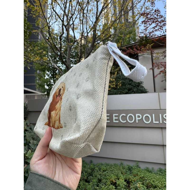 Livel lhoodゴールデンレトリバープリント 化粧ポーチ コンパクト収納 リストストラップ付 ギフト向け小物整理袋ゴールデン柄 化粧品収納バッグ 大容量 旅行向け 愛犬家ギフト