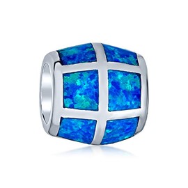 Aqua Created Blue Opal Inlay Barrel Charm Bead Für Frauen Für Jugendliche .925 Sterlingsilber Passend Für Europäische Armbänder