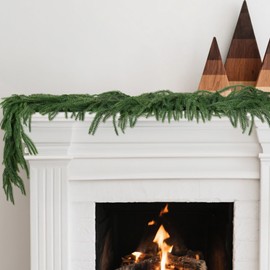 FHLSA 2 Pcs 9 Ft Christmas Norfolk Pine Garlands Artificial Greenery Garland Christmas Real Touch Winter Pine Garland for Table Mantle Wall Indoor Outdoor Xmas Decorations