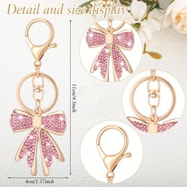 Wavwavw 2 Pcs Gold Pink Bow Keychain for Women Rhinestone Bow Key Chain Sparkly Coquette Bow Bag Charm Cute Bow Purse Charm Accessories for Key Charms Purse Handbag Backpack, Valentine Gifts for Women