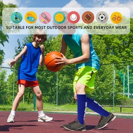 ZEPOHCK Kids Soccer Socks for Boys and Girls - 2 Pairs Knee High Athletic Socks for Youth Shoe Size 3-6.5, Ages 6-12 (Blue-006)