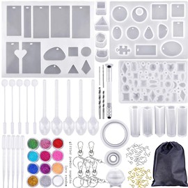 Etetevn 88 Pcs DIY Silicone Casting Molds and Tools Set, Jewelry Molds for DIY Jewelry Pendant Craft Making Set Contains Resin Molds with A Black Storage Bag