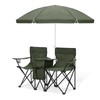 Magshion Double Camping Chair with Umbrella and Cooler for Adults Heavy-Duty Folding Chair, Dark Green