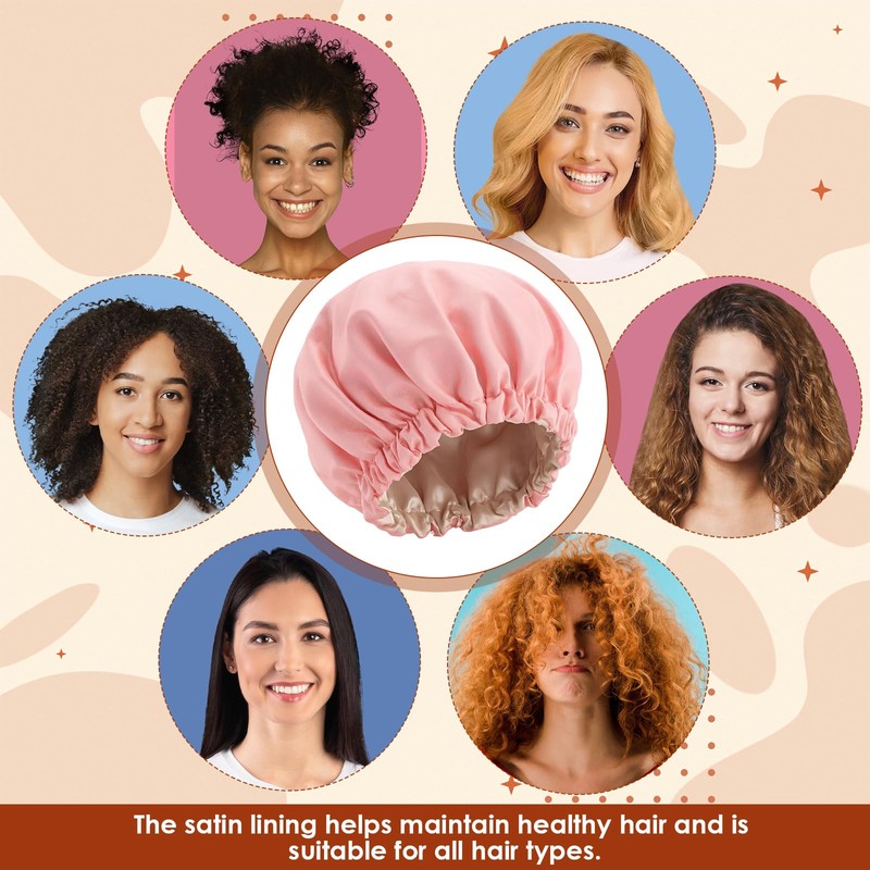 Janmercy 4 Pcs Shower Cap Satin Lined for Hair Protection