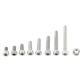 Akozon M2.5 Screw Assortment Set 300 Pieces M2.5 x 4/5/6/8/10/12/16/20 304 Stainless Steel Bolt Head of Cap Button Head Flat Milling Cruciform Full Thread with Hex Nuts Assortment (Cap Head)