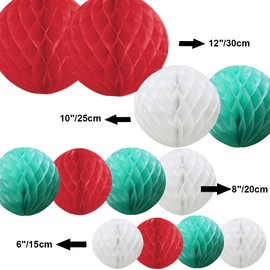 Time to Sparkle 12 Pack Tissue Paper Honeycomb Balls, Poms Birthday Baby Shower Wedding Decorations (Christmas)