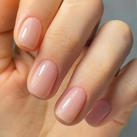 24 Piezas de Uñas Postizas a Presión, Uñas Falsas Cuadradas Cortas Francesa | Tips de Uñas de Pegamento de Cobertura Acrílico Natural Cubierta Complet