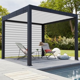 Coarbor 12'x16' Sun Shade Sail Straight Edge Rectangle Shade Cloth with Grommets Canopy Cover for Pergola Patio Deck Gazebo- Gray White Strip