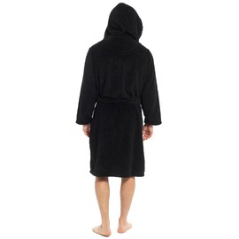 GM Apparel Dressing Gowns for Men - Fleece Gown Sherpa Hooded Bathrobe - Black Grey Robes Bath Robe for Mens (XL, Black)