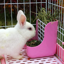QIXNJALG Rabbit Feeder Bunny Guinea Pig Hay Feeder,Chinchilla Plastic Food Bow， Hay Guinea Pig Hay Feeder (Pink)