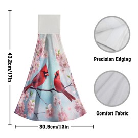 Giwawa Spring Birds Hanging Kitchen Towel Set of 2, Cherry Blossom Floral Hand Tie Towel with Loop & Hook, Absorbent Soft Washcloth Dish Tea Bar Towel for Bathroom Laundry Room Season Decor