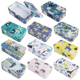 Framendino, 5 Pack Mini Tinplate Tin Boxes Rainforest Pattern Trinket Jewelry Coin Containers for Jewelry Storage Case (Random Color)