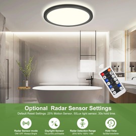 LEZOE LED Ceiling Light with Motion Sensor, 24 W 2650 LM Radar Sesor LED Ceiling Light Dimmable, 3000 K/4000 K/6500 K Sensor Light for Bathroom, Garage, Stairs, Basement, Hallway, Balcony, Hallway