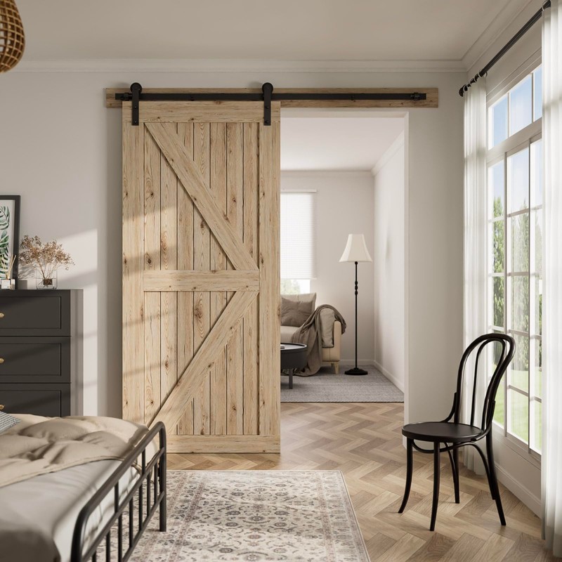 CCJH 12.6FT Single Sliding Barn Door Hardware Kit Black Carbon