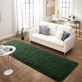 FALARK Soft Dark Green Runner Rugs for Bedroom, 2x6 ft Bedside Rug Plush Fluffy Carpets, Shag Furry Modern Area Rug Carpet for Living Room Girls Kids Room Nursery Home Decor, Dark-Green