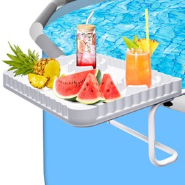 Pool Bar, Above Ground Pool Bar with 2 Drink Cup Holders,Poolside Table for Drinks & Snacks,Fits 3" or Less Frame Above Ground Pools Accessories (White)