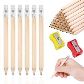Mini Pencils, 50pcs, 10cm Long, HB Small Pencil with Rubbers, Pre-sharpened Golf Pencils, Bulk Pencils, Half Pencils with Pencil Sharpner for Kids Writing Drawing, Wooden