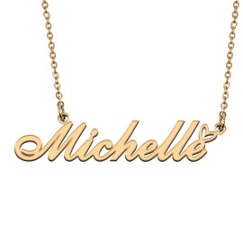 HUAN XUN Michelle Name Necklaces for Women Custom Name Necklaces Gold Nameplate Pendant Jewelry Gift for Christmas
