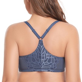 MELENECA Women's Racerback Front Closure Full Coverage Unlined Plus Size Underwire Bra Slate Blue 36DD