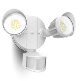 UME LED Security Light Motion Sensor Outdoor Lights, 27W 3000LM, 5000K, IP65 Waterproof, Dusk to Dawn, 2 Head Motion Detector Flood Light for Outside, Garage, Yard (White)