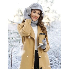 RITOSTA Women Winter Hat Scarf and Gloves Set Ladies 5 PCS Cold Weathers Sets Neck Warmer Touchscreen Gloves Thermal Socks Knitted Hat Scarf Plush Earmuffs Gifts for Skiing Outdoor Sports (Grey)