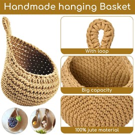 CHmiss Fruit Basket Hanging Wall Basket, Fruit Basket Hanging Braided Fruit Basket Hanging Basket Braided Boho Hanging Baskets for Fruit, Hanging Baskets Kitchen for Food Storage, Rooms Decorating