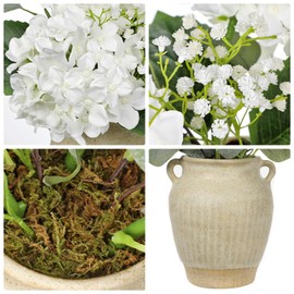 DILATATA Artificial White Hydrangea in Pot with Vintage Ceramic Vase, Potted Hydrangea Arrangement – Faux Flower Centerpiece for Table, Farmhouse Decor, Wedding, Kitchen, Office, Living Room