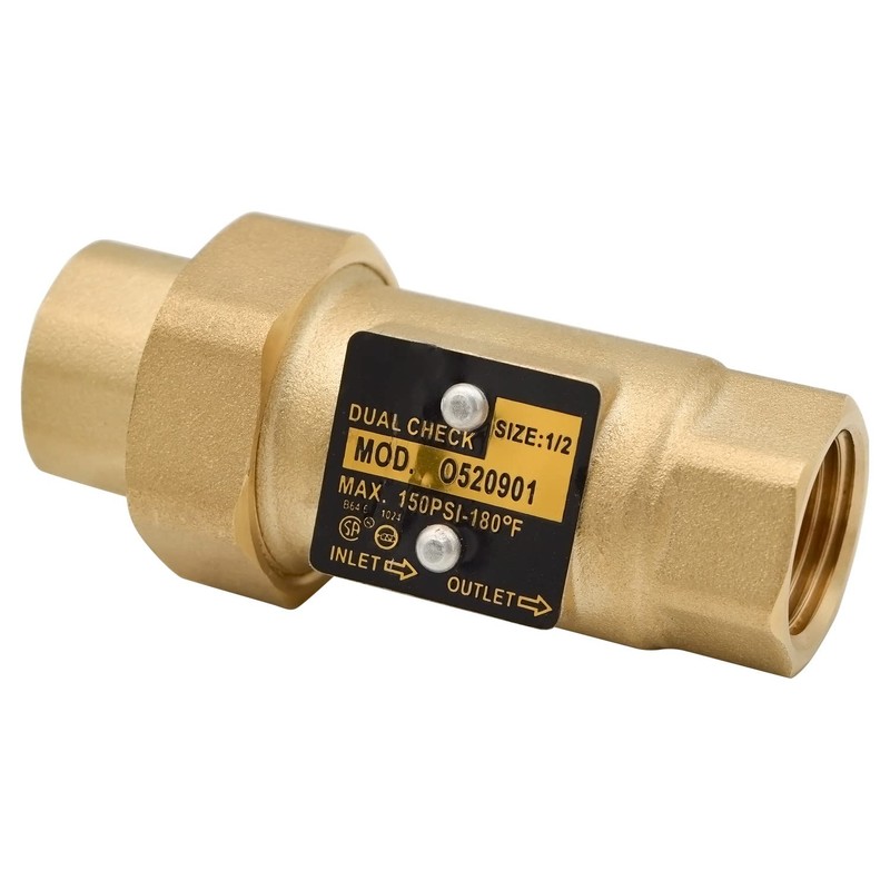 HYDRO MASTER Brass Dual Check Valve, 1/2" FNPT, Solid Brass,