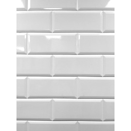4x10 White Glossy Finish Beveled Ceramic Subway Tile Shower Walls Backsplashes (5 Piece Pack)