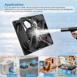 GDSTIME Pack of 2 12 V Waterproof Fan 80 mm IP68 80 x 25 mm Computer Fan Dual Ball Bearing 80 mm PC Cooling Case Fan 2-Pin DC Brushless