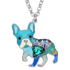 BONSNY Enamel Alloy Rhinestone French Bulldog Necklace Dog Pendant Cute Jewellery for Women Girl Charm Gift (Blue)