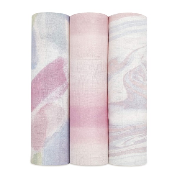 aden + anais silky soft Muslin Swaddle & Receiving Blankets for Baby Girls & Boys, 120x120cm, Ideal Newborn & Infant Swaddling Wrap Set of Bamboo Viscose, Perfect Shower Gifts, 3 Pack, florentine