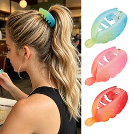Banana Hair Claw Clips 3Pcs Colorful Hair Clips Matte Gradient Colors Acrylic Hair Barrette Fashion Non Slip Mixed Colors Banana Clips High Ponytail Hair Accessories for Women Party Hair Styling