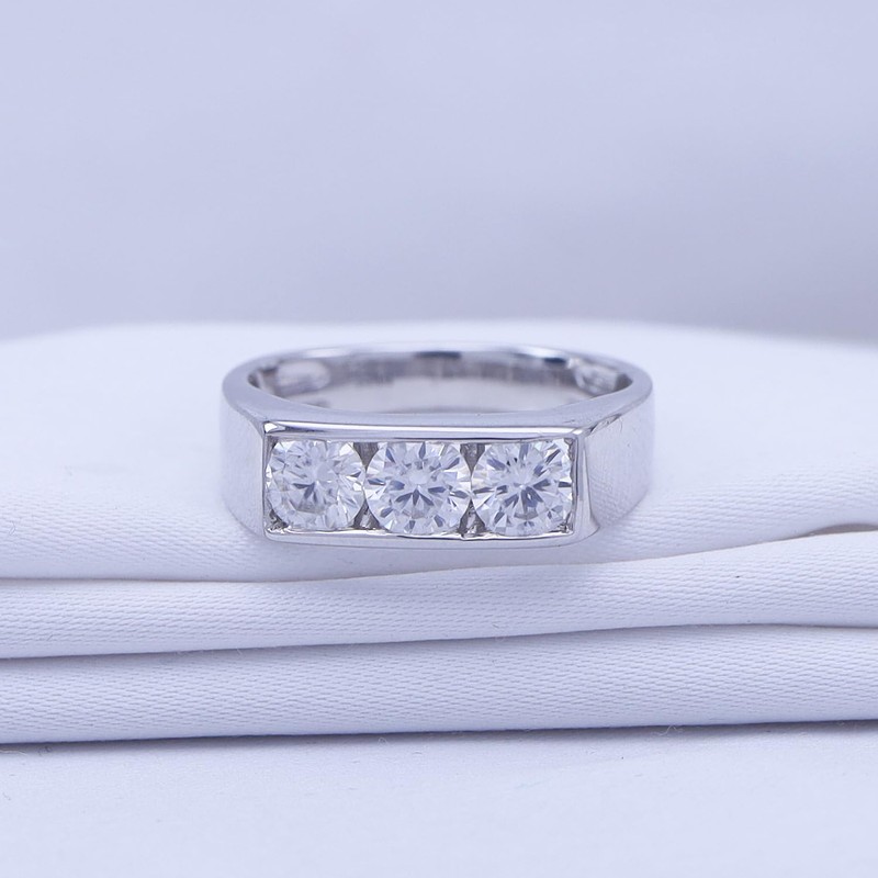 Wishrocks 3 Stone Style Men's Ring Lab Created Moissanite Wedding