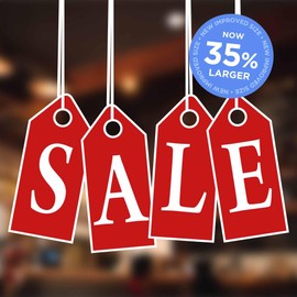 Hanging Tag Shop Window Sale Sign - Reusable Vinyl Static Cling Window Sticker for Glass - Now 35% Larger