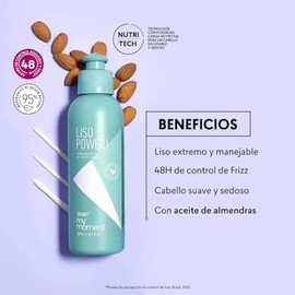 My Moment Crema para Peinar Liso Extremo 200 ml | Control de Frizz 48H con Aceite de Almendras | Cabello Liso, Suave y Manejable
