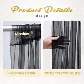 30x8ft Black Tulle Backdrop Curtain with Lights String for Parites, Sheer Photo Backdrop Curtains with Lights for Wedding Backdrop Ceremony Reception Bridal Shower Baby Shower Birthday Party