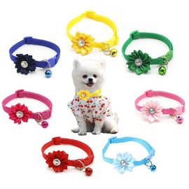Wepetyo 8X Dog Collar with Flower for Girl Dog,Puppy Dog Collar Cute Girl Dog Collars Adjustable Floral Collar for Puppy Small Medium Dogs(Mixed Color)