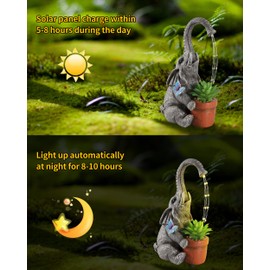 iStatue - Figura de elefante solar con maceta suculenta, 11 pulgadas pintada a mano de resina realista para césped, decoración de jardín, regalos (elefante)