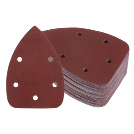 Kozelo 60pcs Mouse Sander Detail Sandpaper - [3000 Grit, 3.5" x 5.5"] Triangle Hook and Loop Assorted Sanding Pads Sheet for Wood Furniture Polishing Use | 5 Hole, Aluminum Oxide