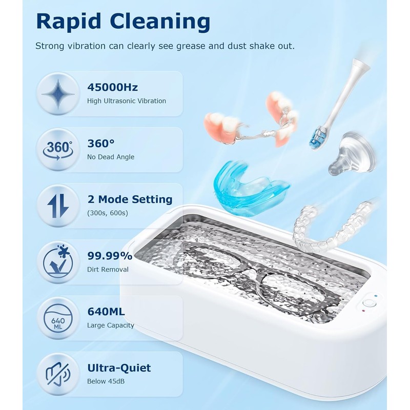 Ultrasonic Jewelry Cleaner Cleaning Machine: Portable Small Sonic Cleaner for