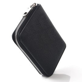 Ignition Original Saffiano Leather Zip Around Bifold Wallet Coin Purse, Black