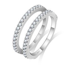 Boieiyftrp Moissanite Half Eternity Enhancer Ring for Women D Color VVS1, 18K White Gold Plated S925 Sterling Silver Stackable Promise Ring for Her. Perfect Valentine's Day Gift.（6）