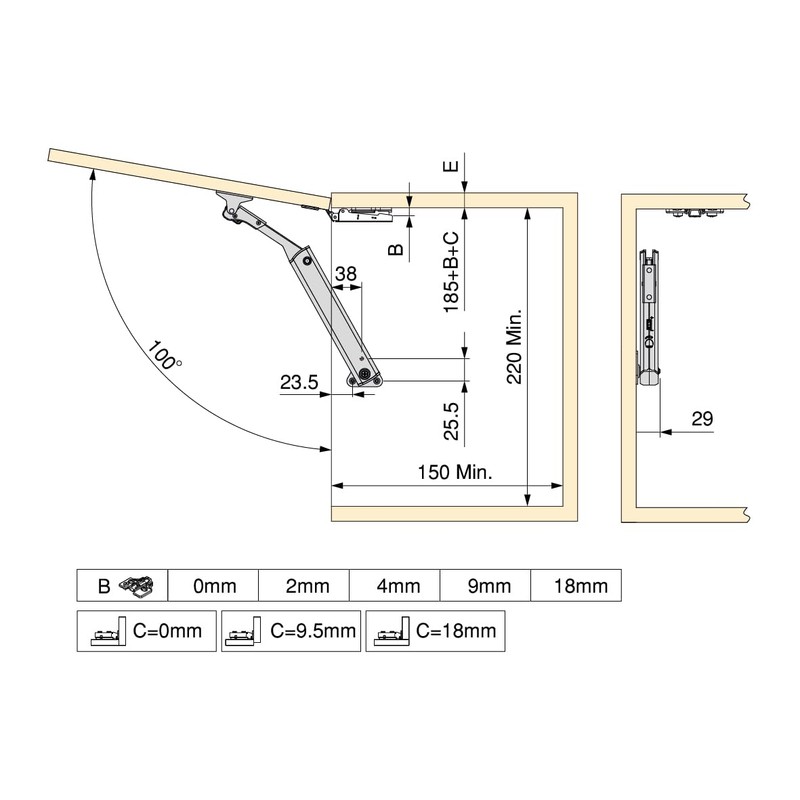 Emuca - Front Lift Fitting for Furniture Lift Doors, Complete