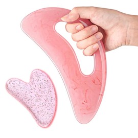 Guasha Massage Tool Set,Scraping Tool for Soft Tissue Tool,Larger Gua Sha Board with Hand Grip,Guasha Tool for Face and Body Skin Massage,2Pce Pink