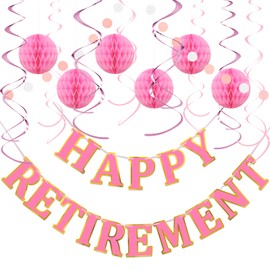 LITAUS, Retirement Party Decorations, NO DIY - Pink Gold | Happy Retirement Banner, Honeycomb Balls, Swirls, Garland | Happy Retirement Decorations | Retirement Decorations for Women